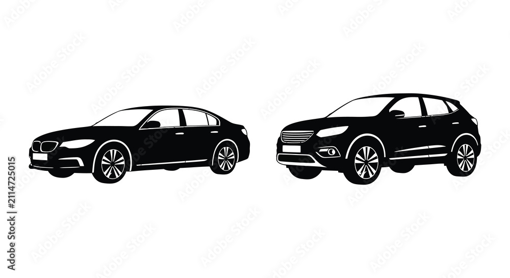 Fototapeta premium Automobile Silhouettes Black Vector Illustration On White Background