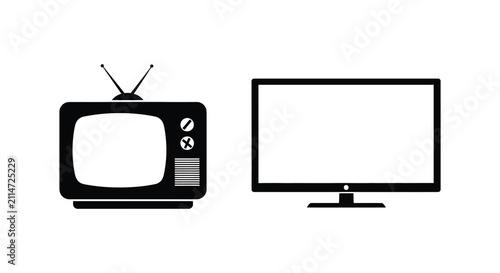 Television Silhouettes Vintage And Modern Styles On White Background