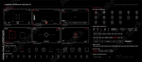 Quadro su tela Graphic HUD, UI set featuring photo, video, cinema, portrait, action, framing guides, controls, and status tags