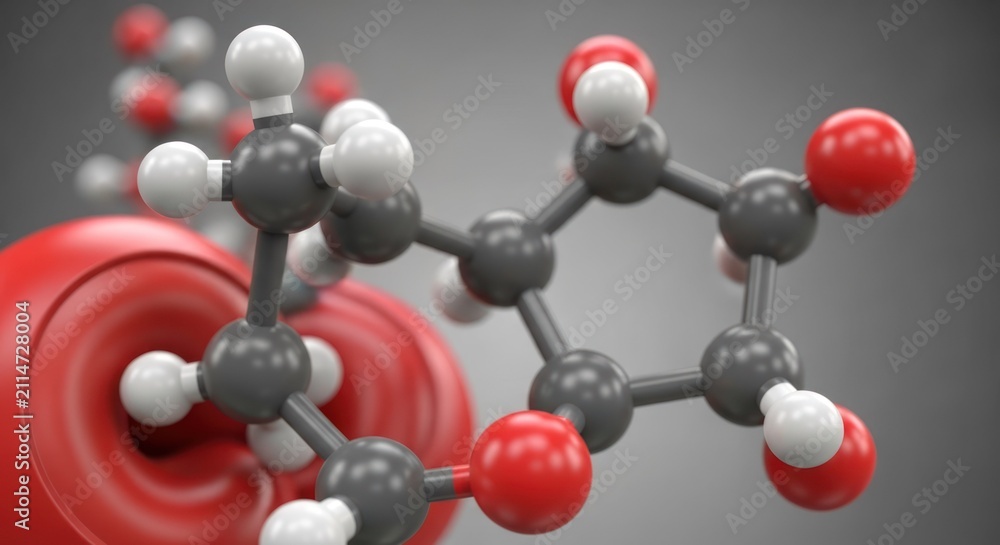 Obraz premium Molecular structure illustration in red, white and grey color