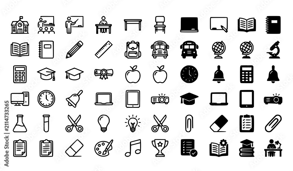 Fototapeta premium Classroom Outline and Fill Editable Vector Icon Set