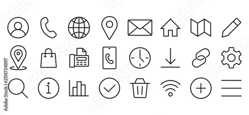 Bild auf Leinwand Minimalist line icon set of 24 web and business symbols, thin stroke outline ico