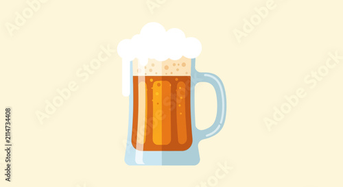 Фотография Glass mug of cold beer with overflowing white foam