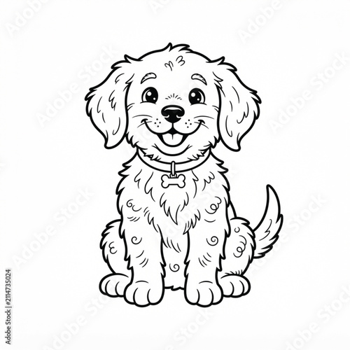Cute Puppy Dog Coloring Page Outline Illustration | Black and White Cartoon Line Art for Kids