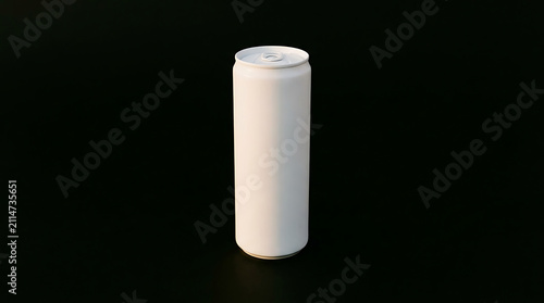 A White Energy Drink Can Stands Alone on a Dark Surface Under Dramatic Lighting