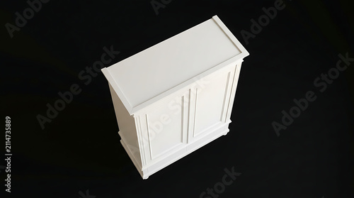 A White Two-Door Wardrobe Mockup Set Against a Solid Black Background Ideal for Furniture E-commerce Presentations