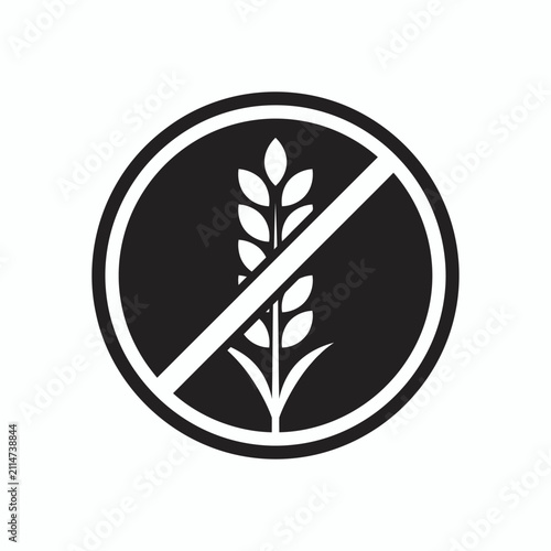 Circular gluten free symbol with wheat stalk and strike.