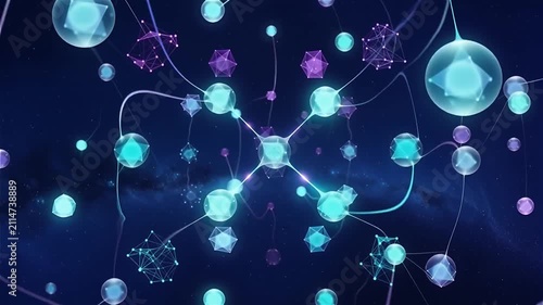 Abstract generative neural network particles floating and connecting in deep dark blue space, glowing soft cyan 