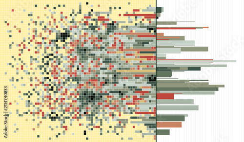 Abstract Data Visualization Concept With Pixel Mosaic and Bar Chart Infographic Elements