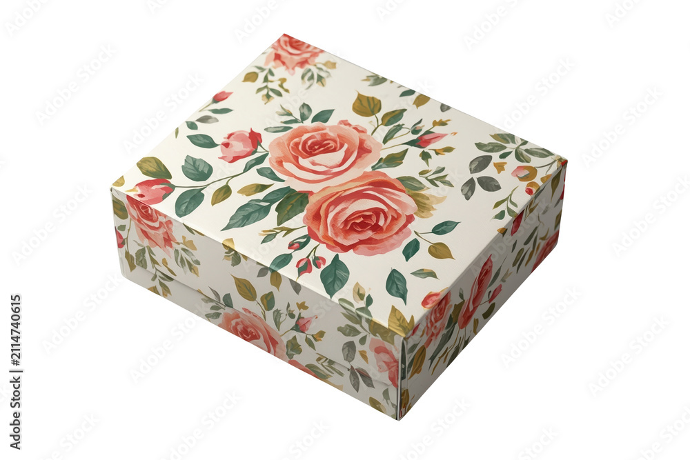 Obraz premium Low floral rose patterned present box isolated