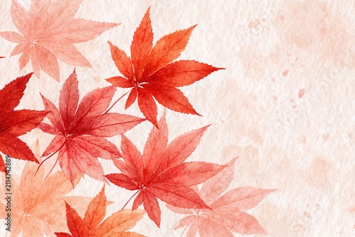 Elegant watercolor illustration Japanese maple foliage in warm fall colors with delicate texture and atmospheric composition. Ideal for stationery, poster, travel branding, seasonal marketing visuals