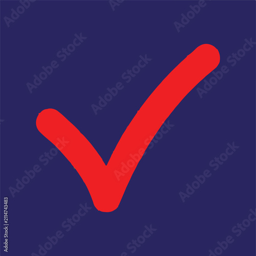 Red Check Mark Tick Icon Isolated on Dark Blue Background - Approval, Verified, Success Symbol