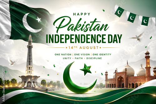 Pakistan Independence Day Green and White Festive Banner