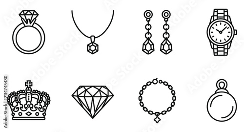 фотографія Luxury jewelry and accessories icon set with necklace earrings accessory gemston