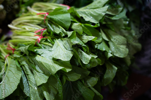 Принти на полотні Fresh Mustard Greens Bundles at Local Market