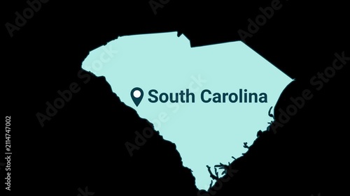 South Carolina State map with location pin animation