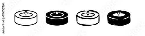 Bild auf Leinwand Vector set of four tea light candle icons in minimalist, silhouette, and hand-drawn doodle styles