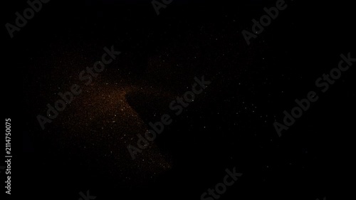 Collection Sequence of 6 Golden Glittering Particles Splash on Plain Black Background - Isolated to Frame Edges