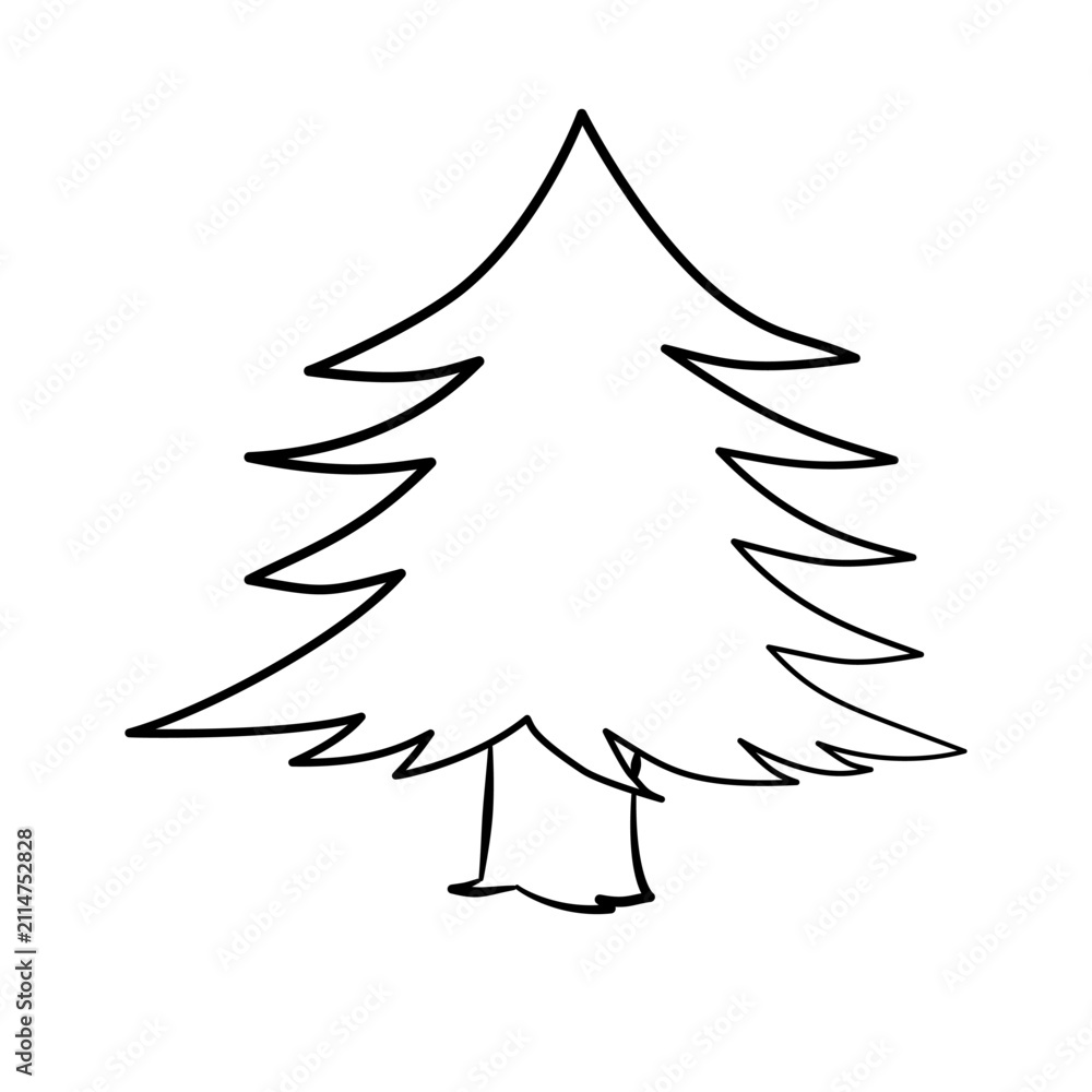Obraz premium Christmas tree festive handdrawn line art pine winter