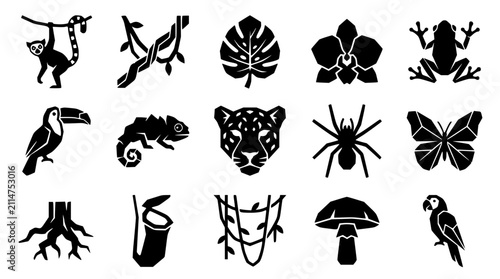 Photography Jungle fauna and flora silhouettes in a clean vector graphic