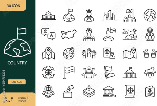 Country and Politics Line Icons Set, Government Diplomacy and Citizenship Outline Symbols Vector Illustration