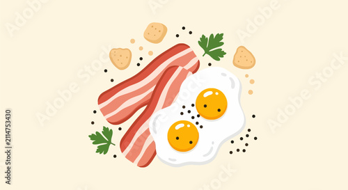 Fried eggs and crispy bacon strips breakfast