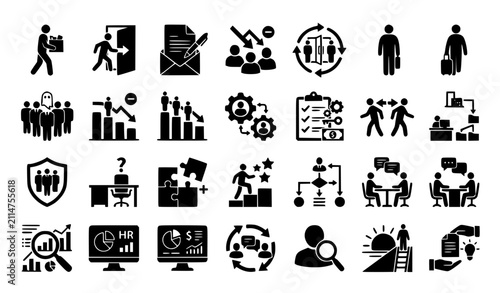 Cuadro en lienzo Attrition Icon Set Collection Vector Silhouette with Employee Turnover Workforce