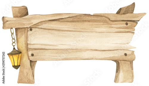 Halloween wooden sign board, spooky wood signpost. Watercolor illustration.