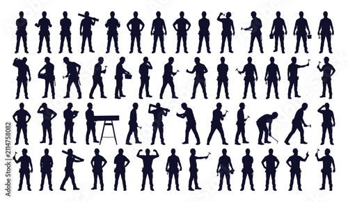 Construction Workers Silhouettes Set - Builders, Handyman, Carpenter, and Industrial Worker Vector Icons Isolated on White
