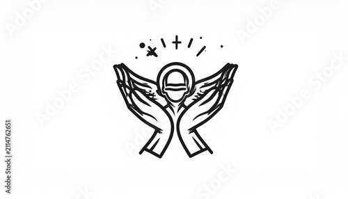 фотографія Stylized religious icon of a saintly figure with outstretched arms and celestial