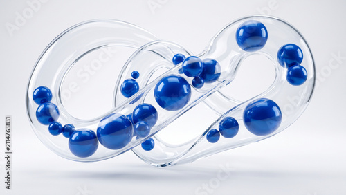 Abstract Transparent Glass Capsules with Blue Spheres – Futuristic 3D Medical Concept