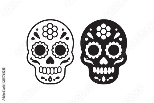 Foto Black and white sugar skulls for day of the dead celebration art.