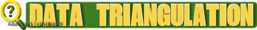 Data Triangulation 3d Lettering and Magnifying Glass, isolated on green curved rectangular background- 3d rendering