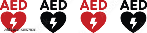 AED Defibrillator Icon, featuring automated external defibrillator symbols, emergency cardiac shock device, healthcare safety, first aid and editable vector illustration