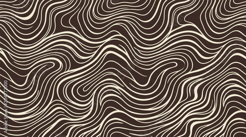 Abstract retro organic shapes seamless pattern background with warm terracotta, orange and burgundy wavy fluid liquid lines