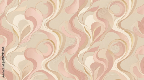 Cuadro en lienzo Abstract floral concept seamless pattern with soft pink and beige wavy shapes fo