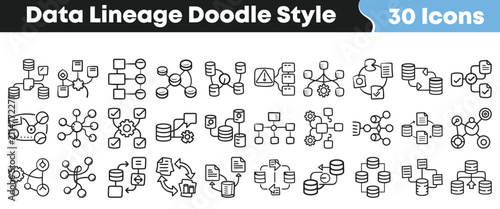 Obraz na płótnie Data lineage doodle style icons set vector illustration