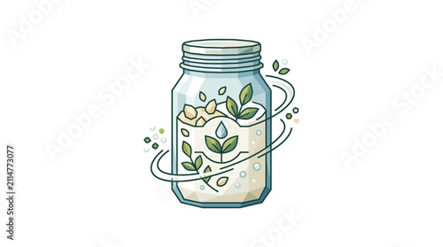 Jar with plant elements and liquid