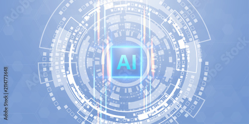 Obraz na płótnie Artificial intelligence processor chip on light blue vector circuit background w