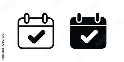 Calendar Check Icon, featuring appointment schedule, completed event, task planner, date reminder, productivity management and editable vector illustration