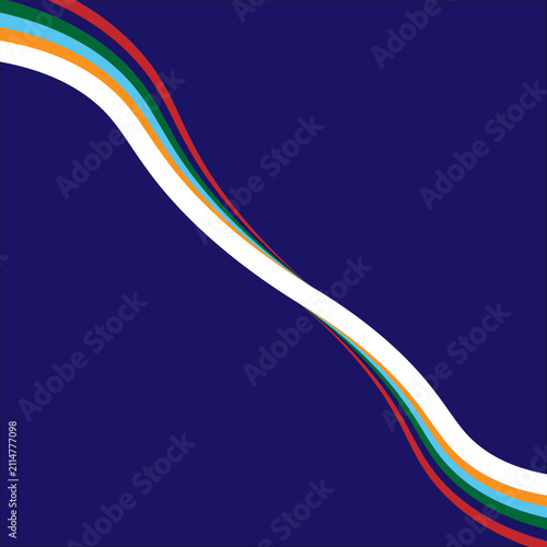 Abstract Curved White Stripe With Colorful Accents On Deep Blue Background, Modern Minimal Design