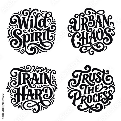 Fotografie Set of motivational fitness and life quotes calligraphy badges with typography,