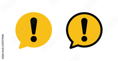 Warning Speech Bubble Icon, featuring yellow chat bubbles, black exclamation mark, alert notification symbol, message warning and editable vector illustration