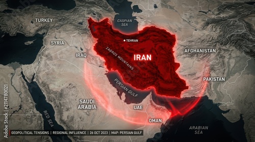 A detailed political map of Iran showing its borders and geographic location in the Middle East. Perfect for news coverage of airstrikes, educational content, and geopolitical projects.