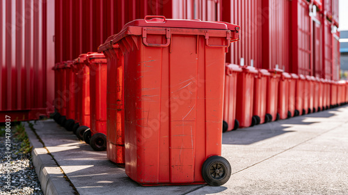 Large Red Waste Bin Row in Urban Service Area