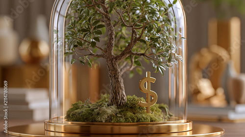 Luxury Finance Growth Still Life with Tree and Golden Dollar