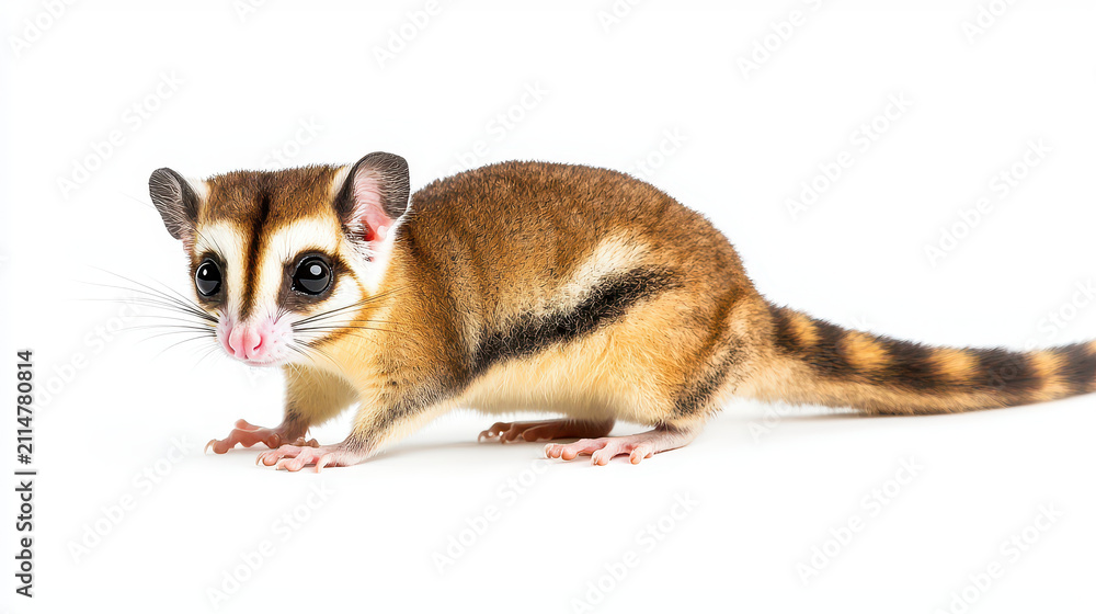 Obraz premium Cute and curious marsupial with soft, brown fur coat and distinctive black and white markings, showcasing its playful nature