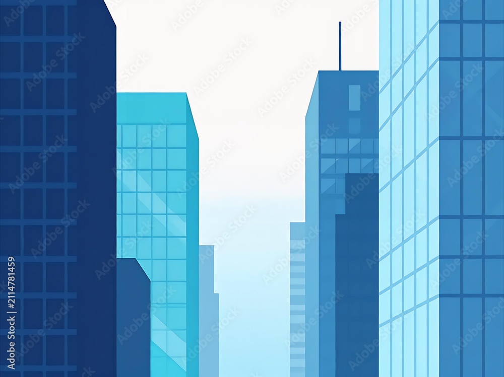 Naklejka premium Modern corporate business city skyline flat vector illustration background.