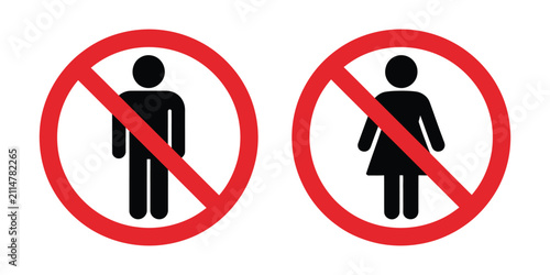 No Men No Women, Allowed Icon with prohibition symbol, restricted entry sign, male and female silhouette, access control and editable vector graphics