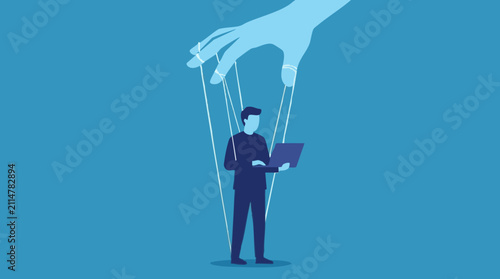 Foto Businessman manipulated by strings, illustrating control and dependency